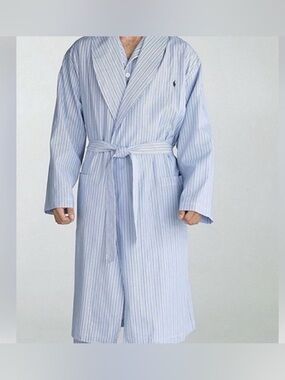 Polo Ralph Lauren Mens 100% Cotton Striped Lightweight Robe Pockets Size Medium